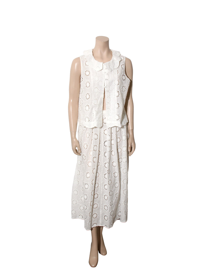 Eyelet Sleeveless Button-Down Top