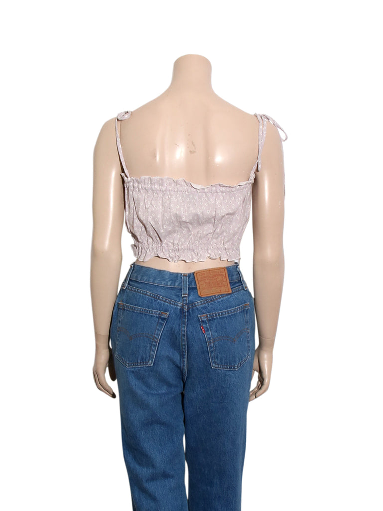 With Jean Linen Floral Crop Top