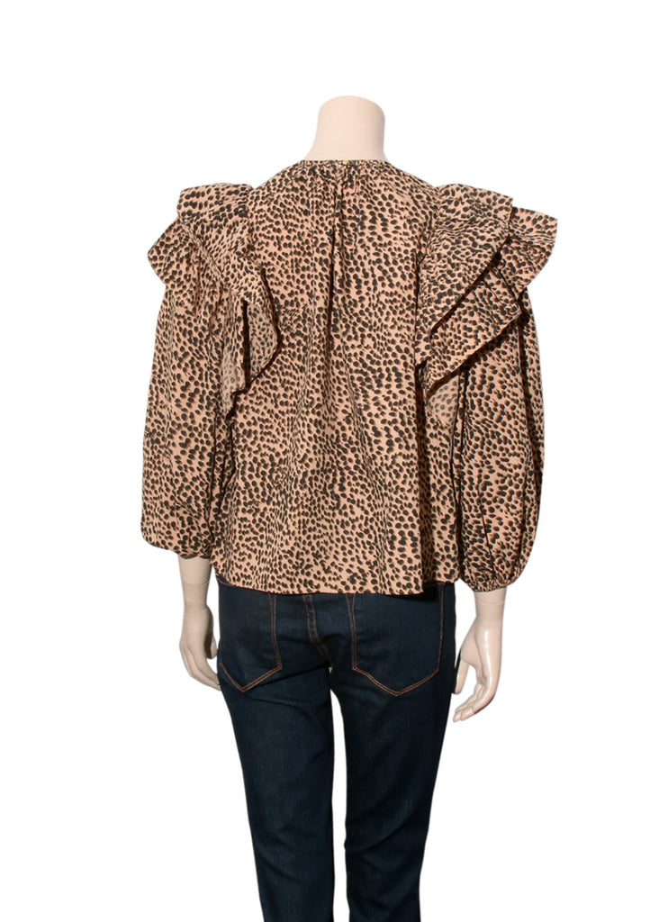 Leopard Print Ruffle Detail Top
