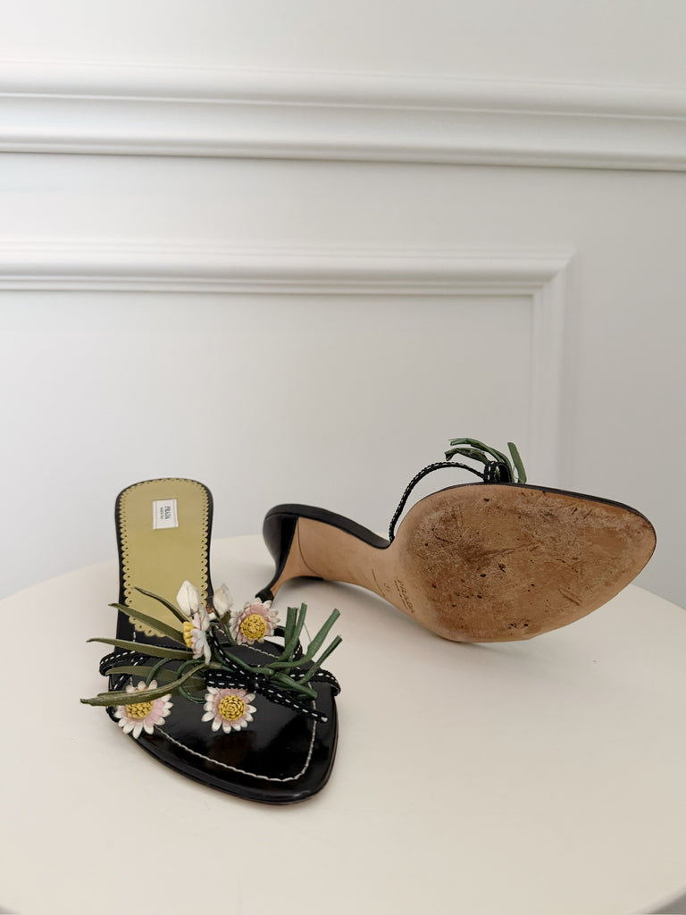 Vintage Flower Kitten Heel Sandals
