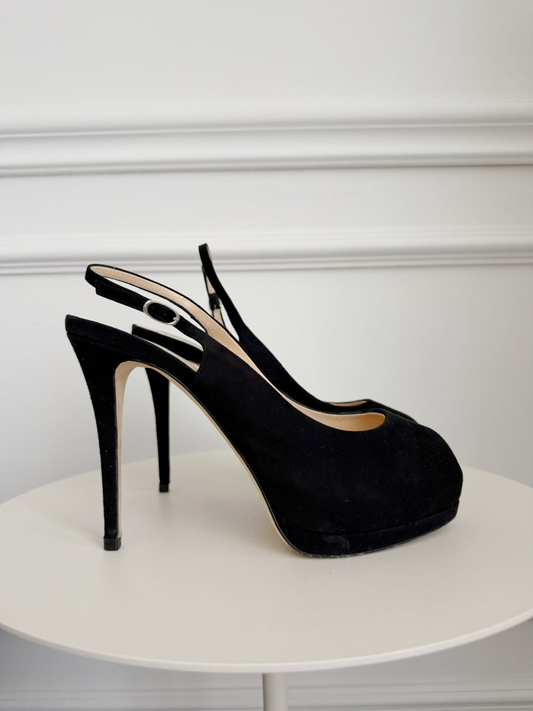 Suede Peep Toe Slingback Pumps
