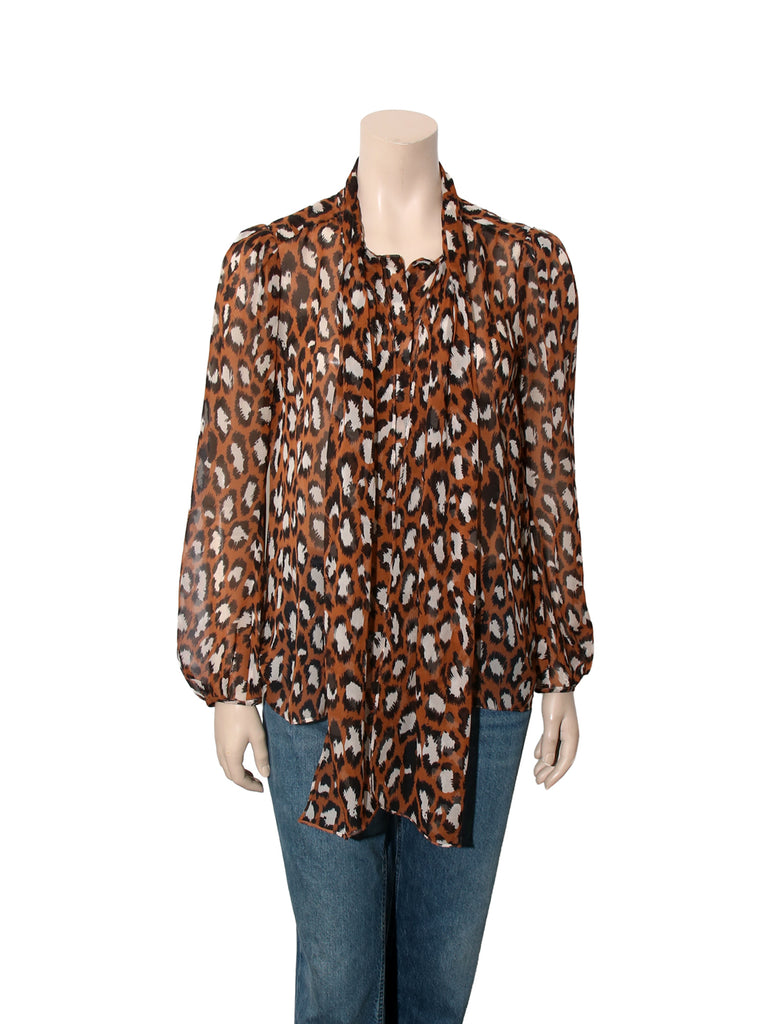 Leopard Print Sheer Silk Blouse