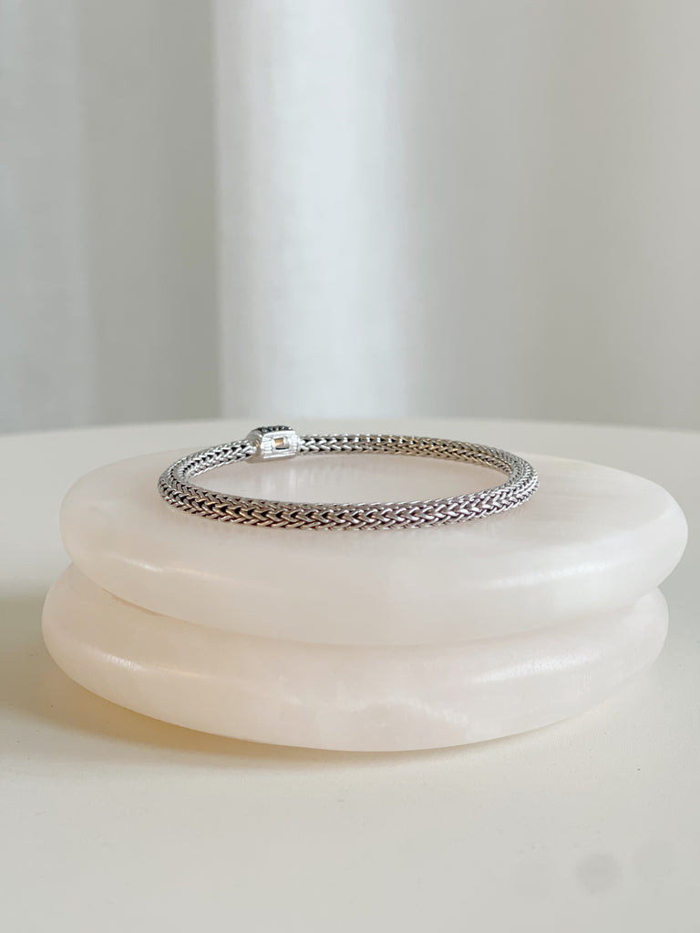 Icon 7.5MM Silver Classic Chain Bracelet With Pavé Black Sapphire no