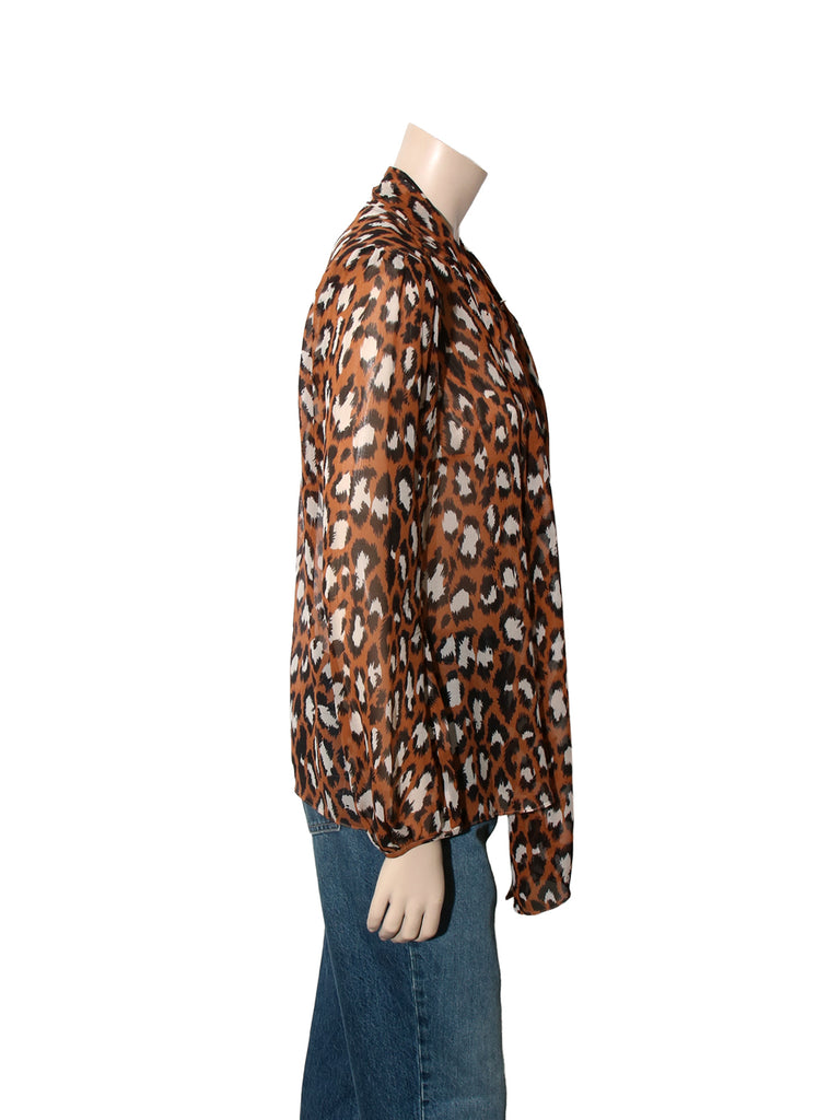 Leopard Print Sheer Silk Blouse