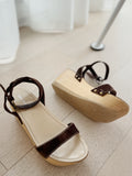 Suede Wood Wedge Sandals