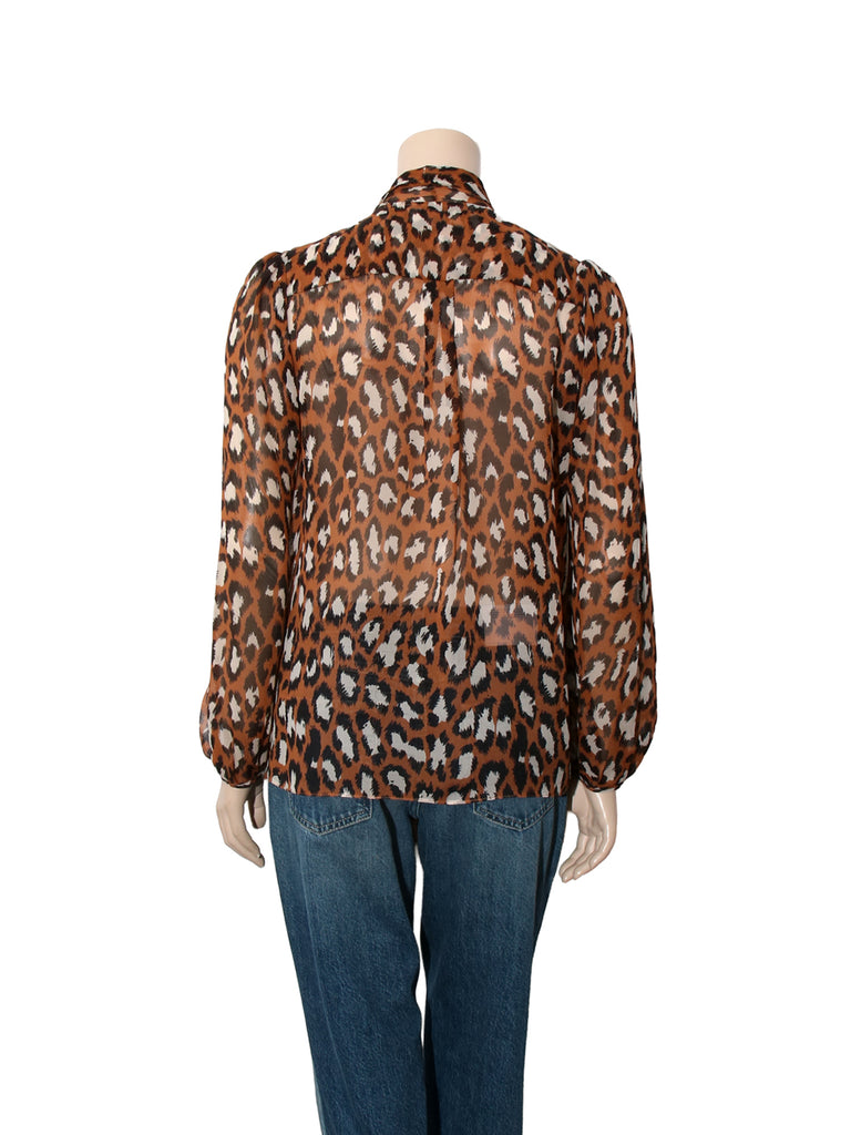 Leopard Print Sheer Silk Blouse