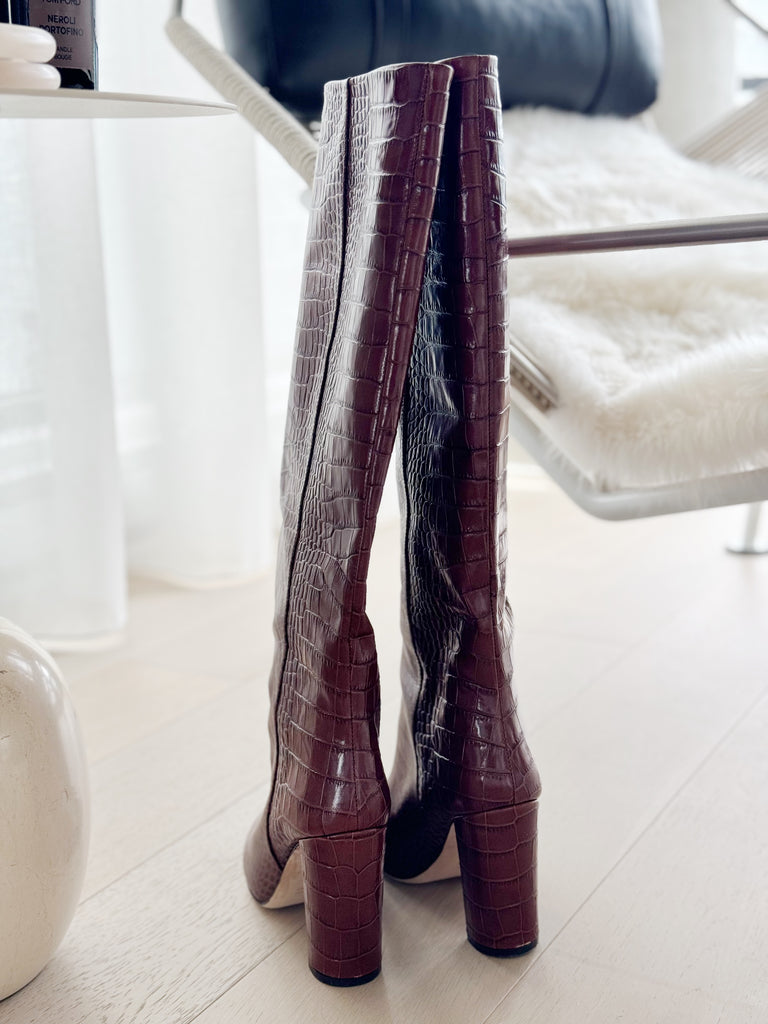 Croc Embossed Leather Tall Boots