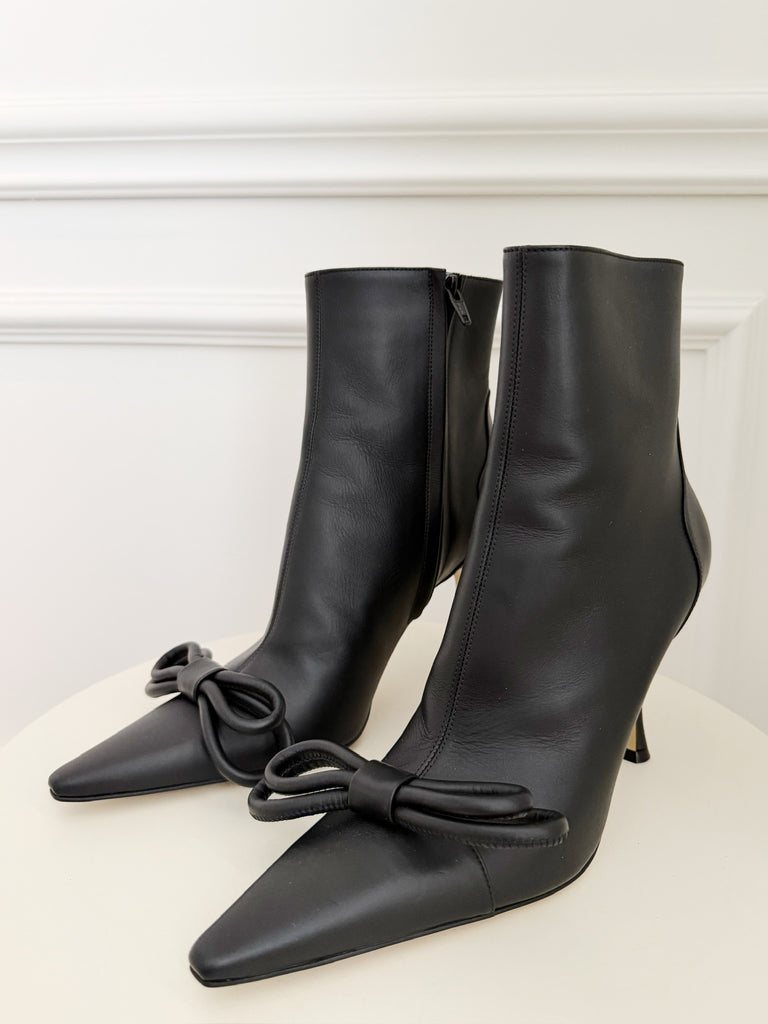 Double Bow Leather Ankle Boots