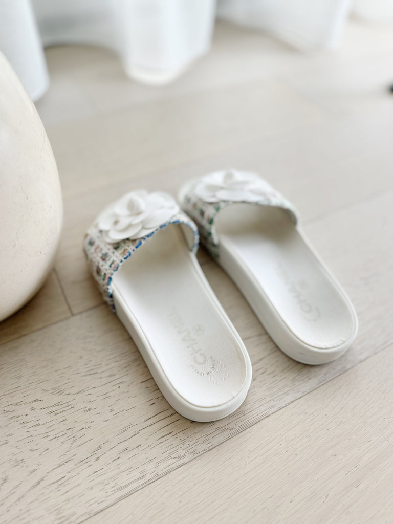 Tweed Flower Slides