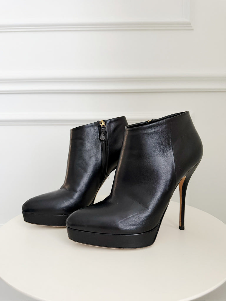 Leather High Heel Ankle Boots