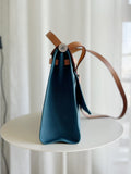 Blue Toile Canvas & Tan Leather Herbag 31 with pouch