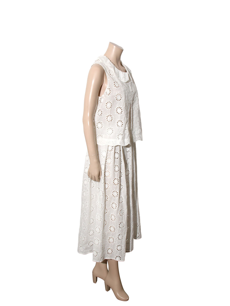 Eyelet Sleeveless Button-Down Top