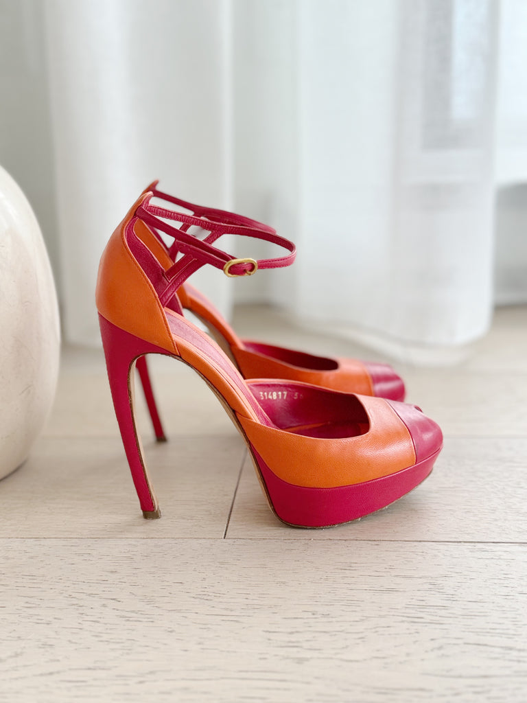 Peep-Toe Leather Heels