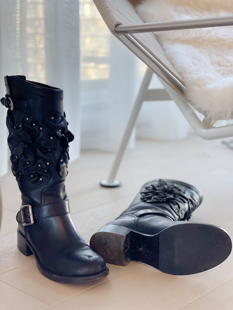 Flower Leather Boots