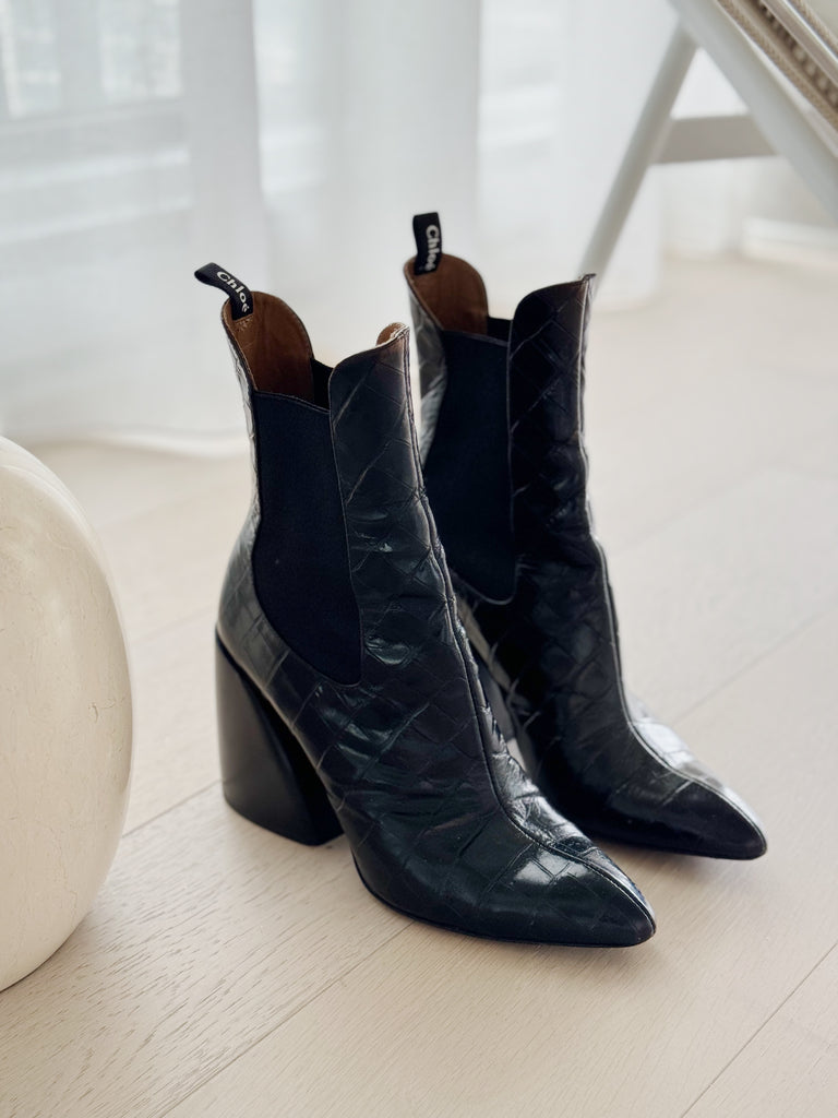 Croc Effect Leather Booties