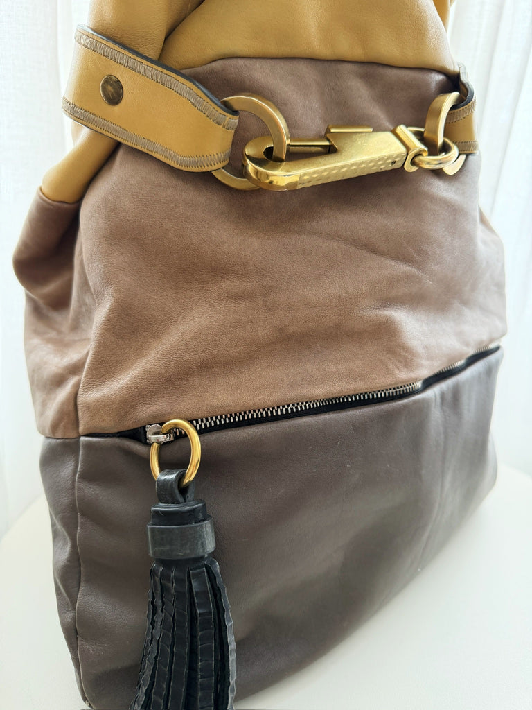 Leather Color Block Tote