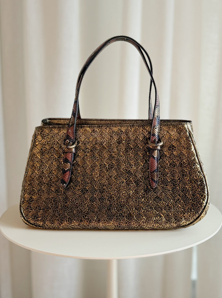 Vintage Intrecciato Metallic Leather Shoulder Bag