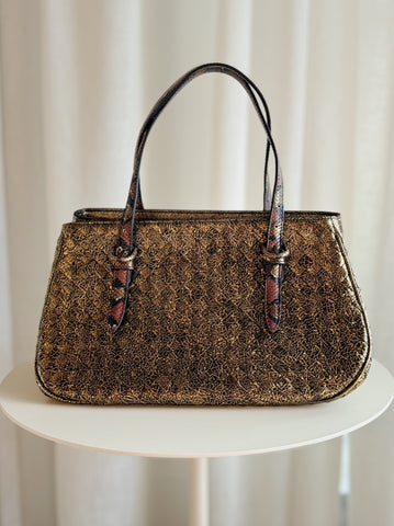 Vintage Intrecciato Metallic Leather Shoulder Bag