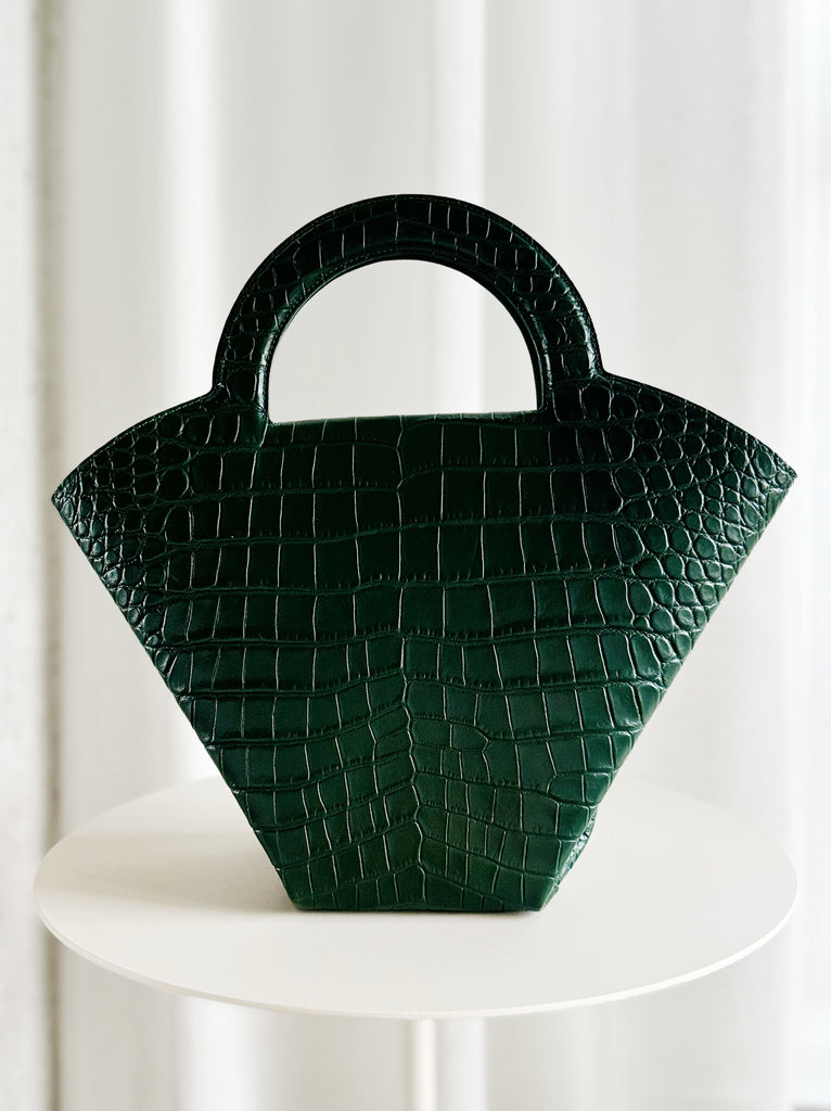 Crocodile Embossed Doll Top Handle Bag