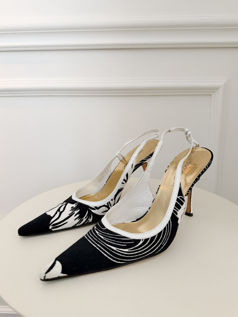 Vintage Canvas Slingback Pumps