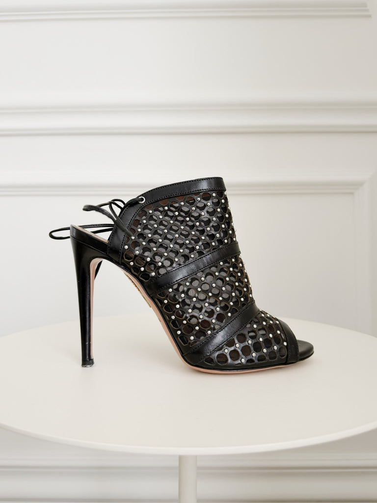 Leather Mesh Cut Out Heels