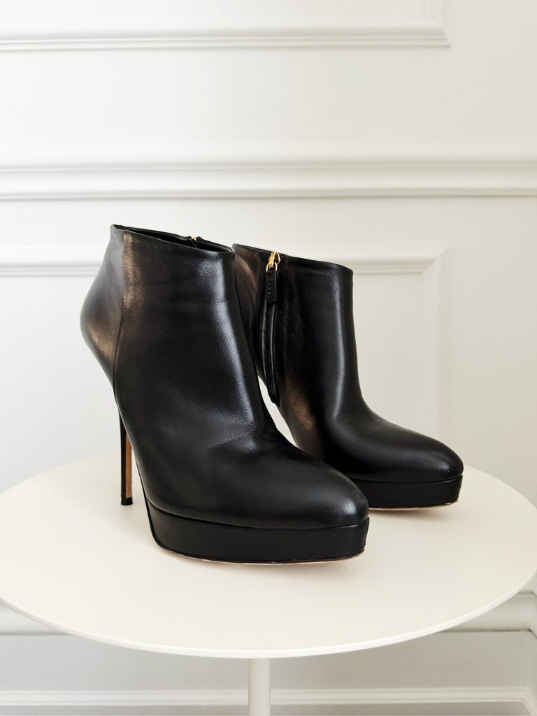 Leather High Heel Ankle Boots
