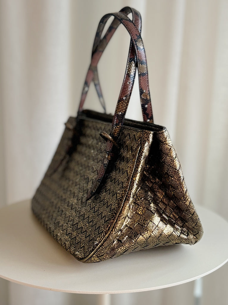 Vintage Intrecciato Metallic Leather Shoulder Bag