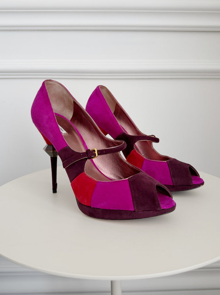 Suede Peep Toe Mary-Jane Pumps