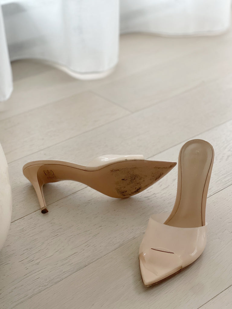 Elle 105 patent-leather and PVC mules