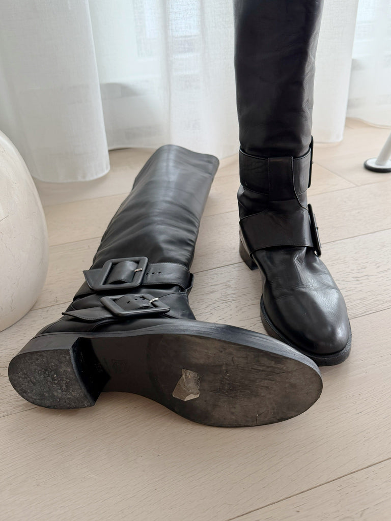 Leather Flat Knee High Boots