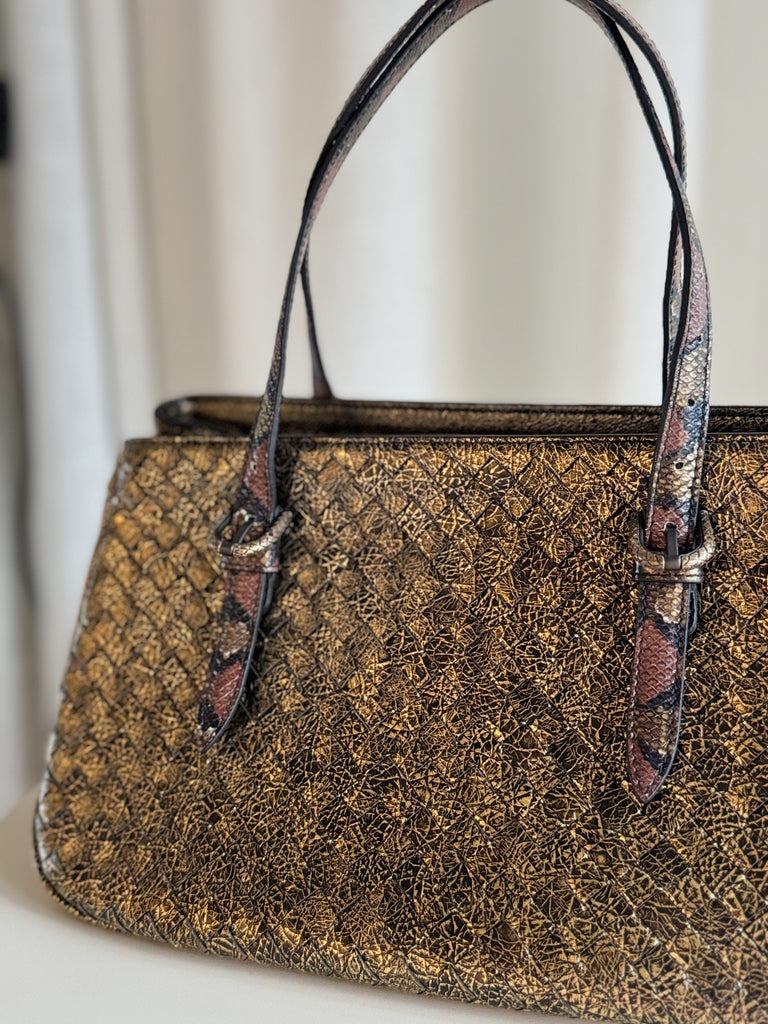 Vintage Intrecciato Metallic Leather Shoulder Bag