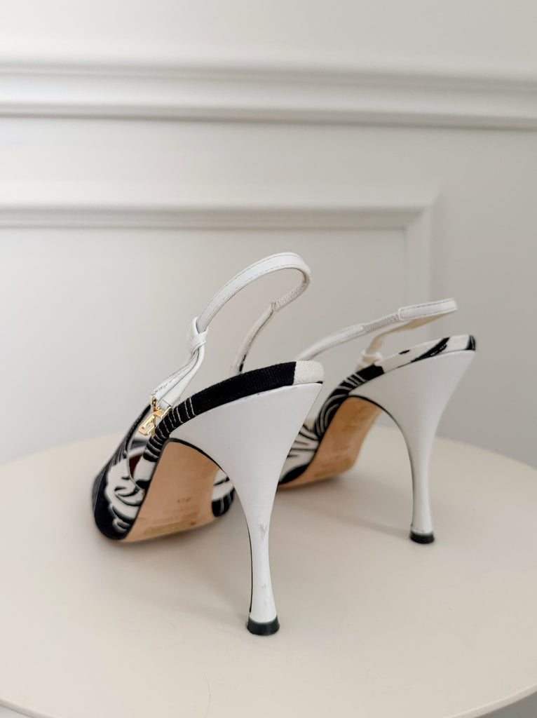 Vintage Canvas Slingback Pumps