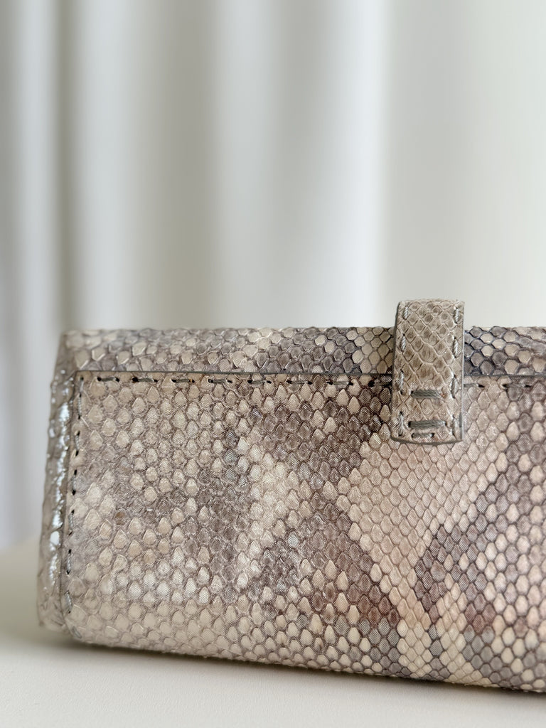 Rectangular Compact Snakeskin Clutch