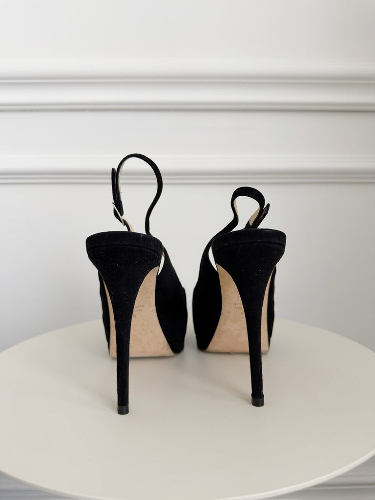 Suede Peep Toe Slingback Pumps