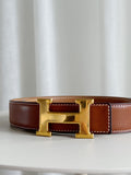 Vintage H Guillochee belt buckle & Reversible leather strap 32 mm