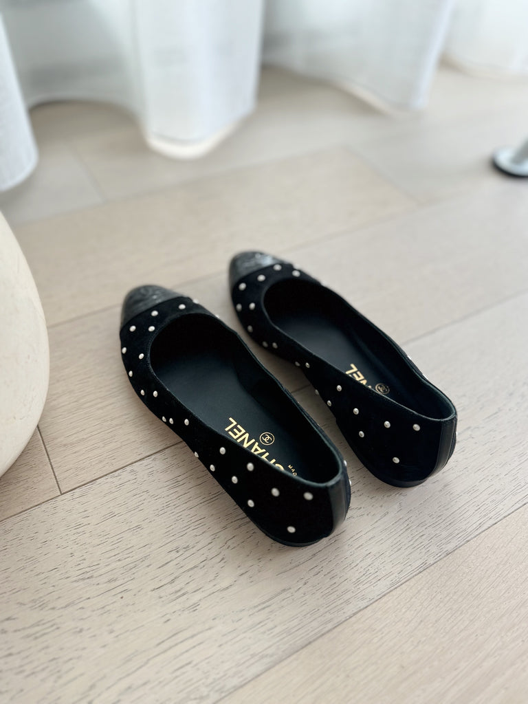 Suede Pearl Detail Ballet Flats