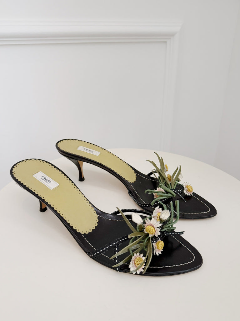 Vintage Flower Kitten Heel Sandals