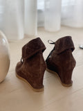 Suede Wedge Lace-Up Booties