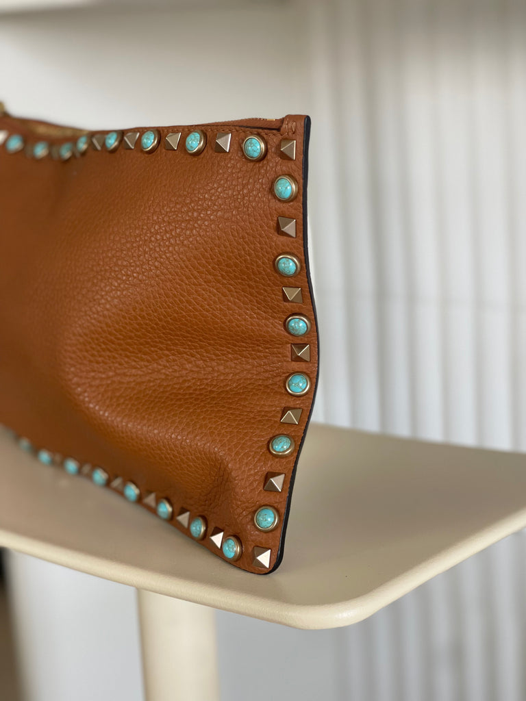 Leather Studded Clutch Bag