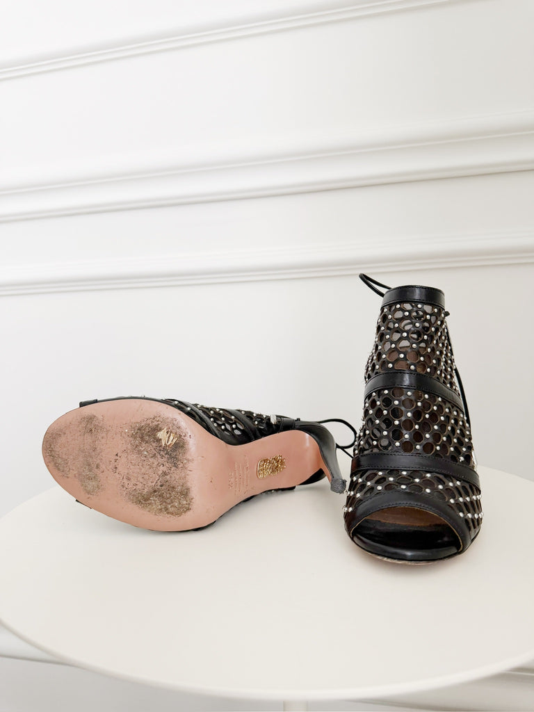 Leather Mesh Cut Out Heels