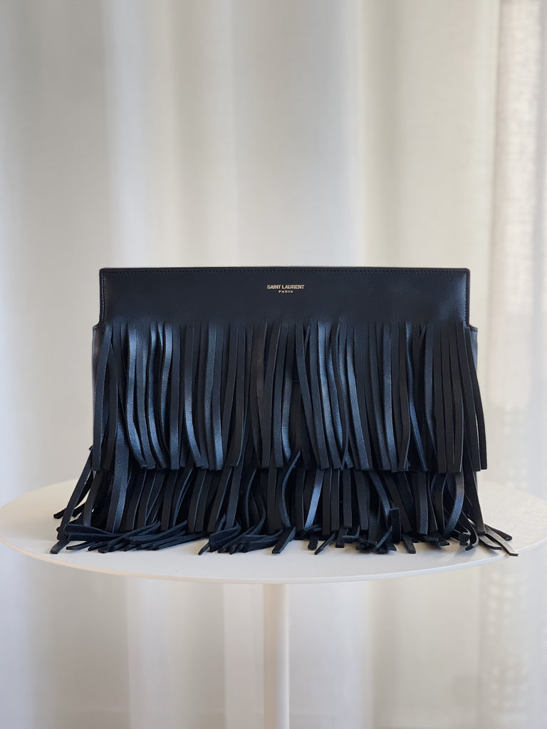 Leather Fringe Clutch Bag