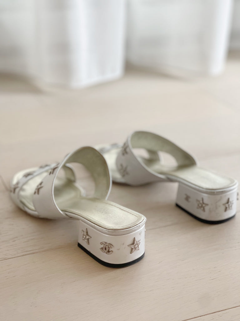 Leather Slides with Star Accents