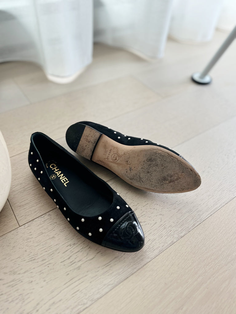 Suede Pearl Detail Ballet Flats