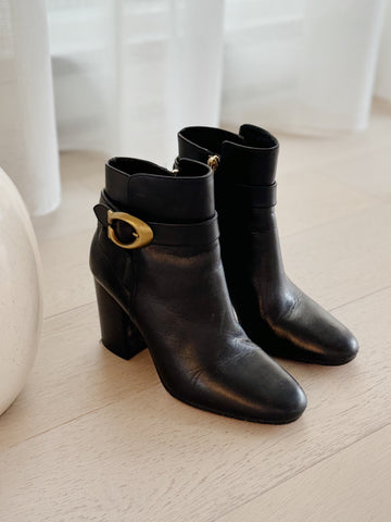 Leather Cone Heel Booties