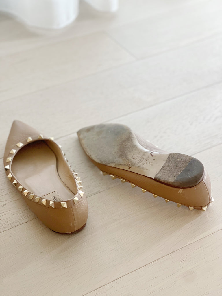 Rockstud Leather Pointed Flats