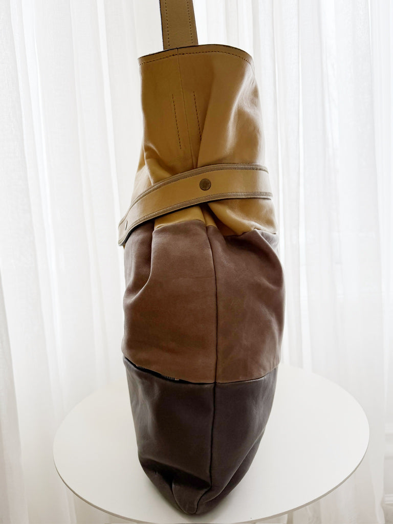 Leather Color Block Tote