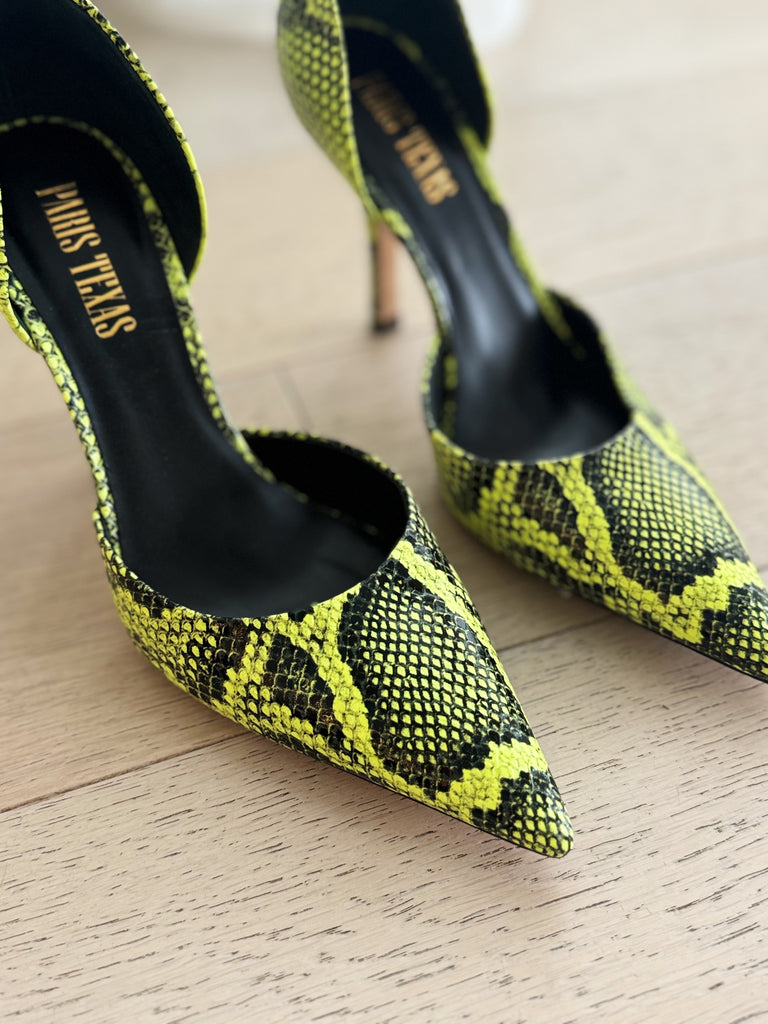 Neon Snake-Effect Pumps