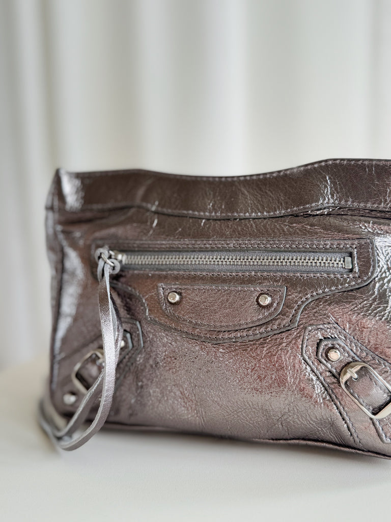 Metallic Motocross Leather Clutch