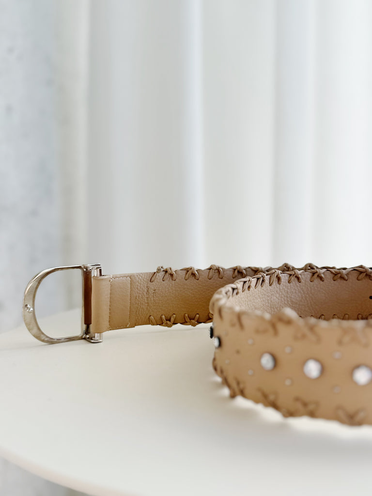 Whipstitched Embellished Leather Belt