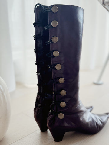 Leather Cone Heel Booties